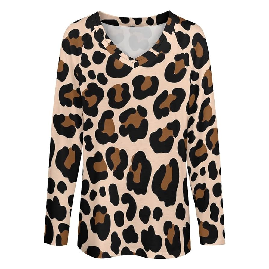 GRANCY ヒョウ柄ロングスリーブカットソー Sサイズ Amazon.co.jp: 長袖 Tシャツ レディース 豹柄 ヒョウ柄 Vネック